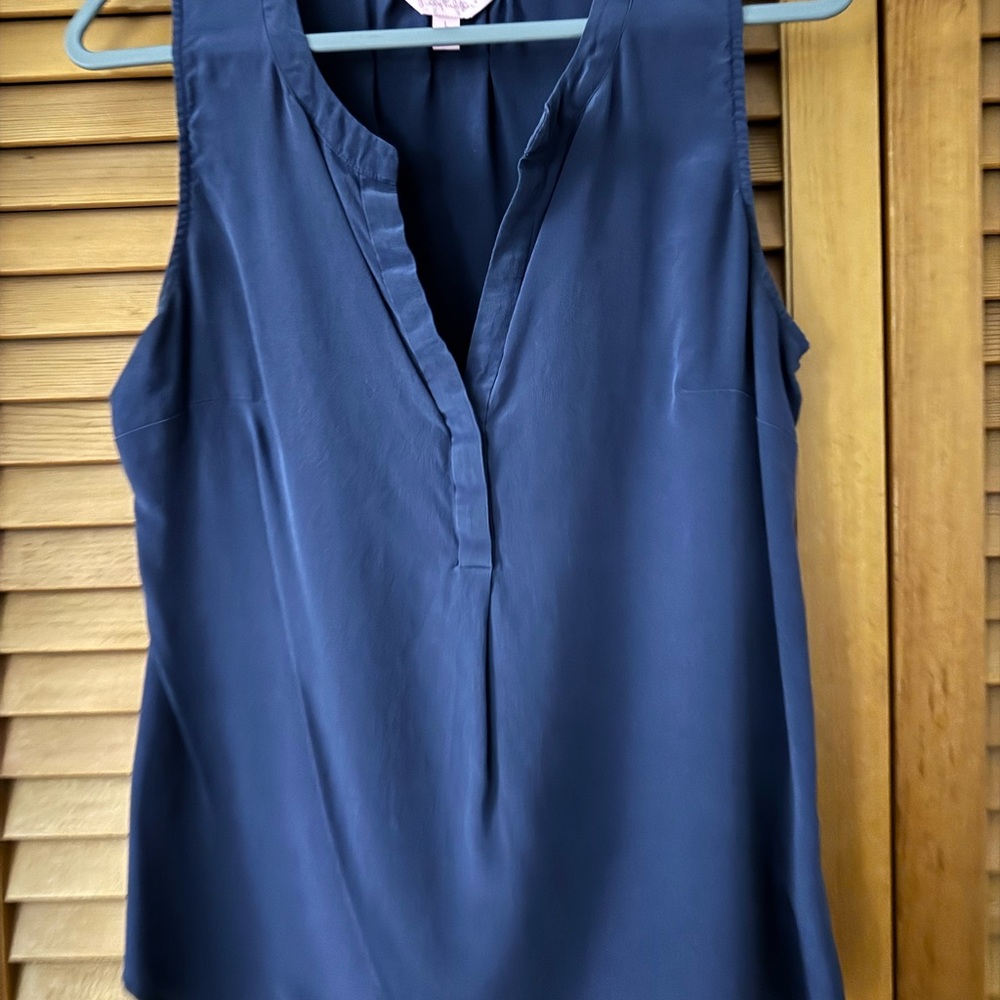 Lilly Pulitzer Blue Silk Blouse with Mandarin Collar
